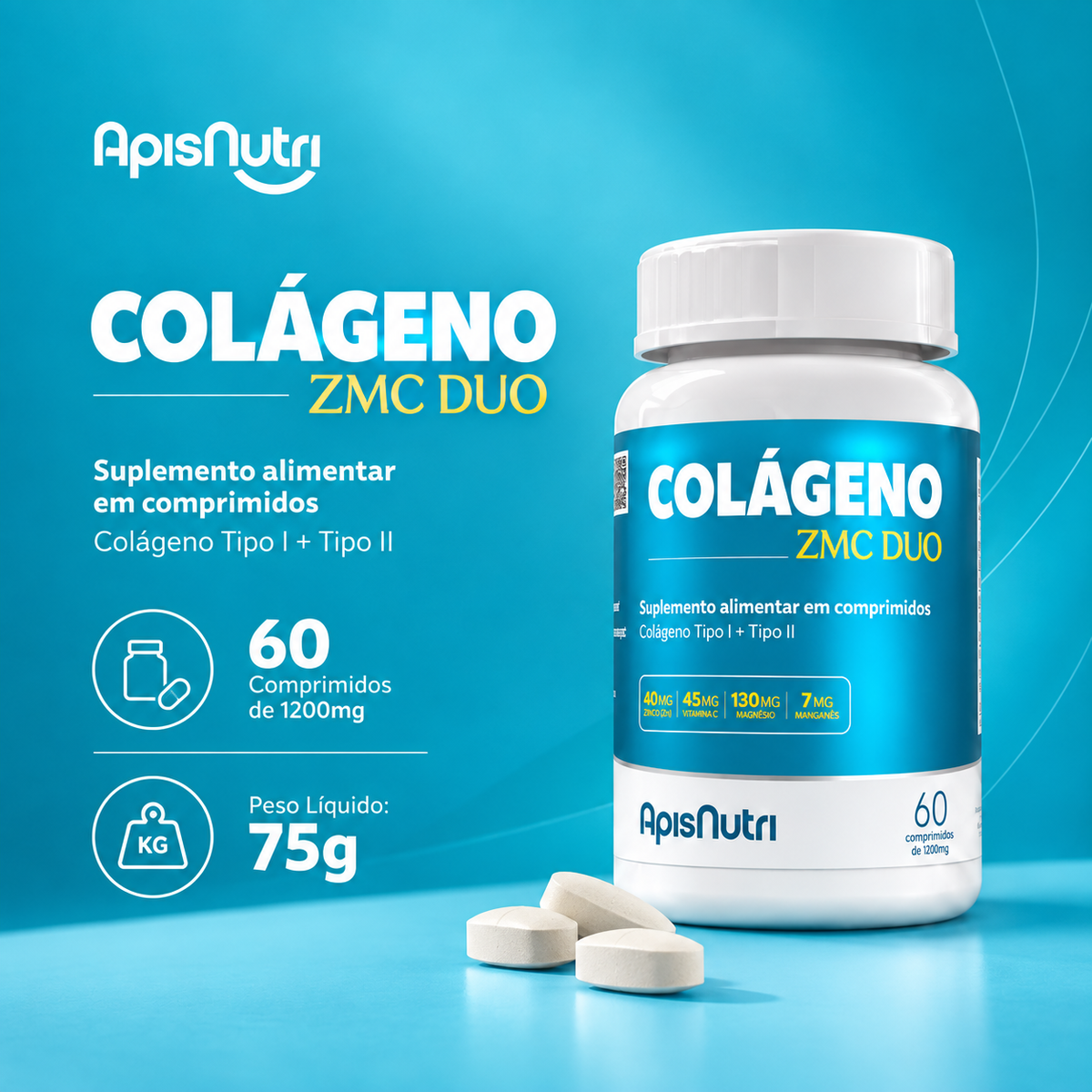 Colágeno ZMC Duo 1270mg 60 Comp - ApisNutri