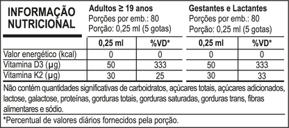 Suplemento de Vitamina D3 + K2 Gotas 20ml Sabor Menta