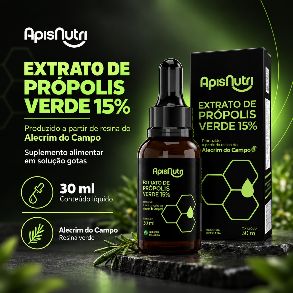 Extrato de Própolis Verde Gotas 30ml - ApisNutri