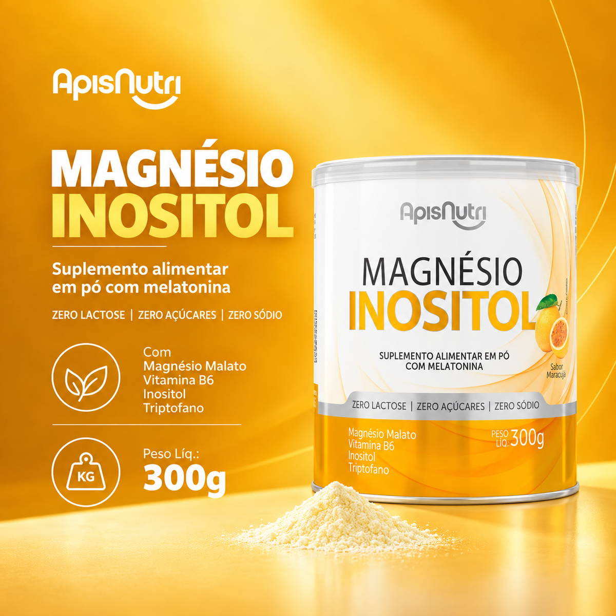 Magnésio Inositol 300g Sabor Maracujá - ApisNutri