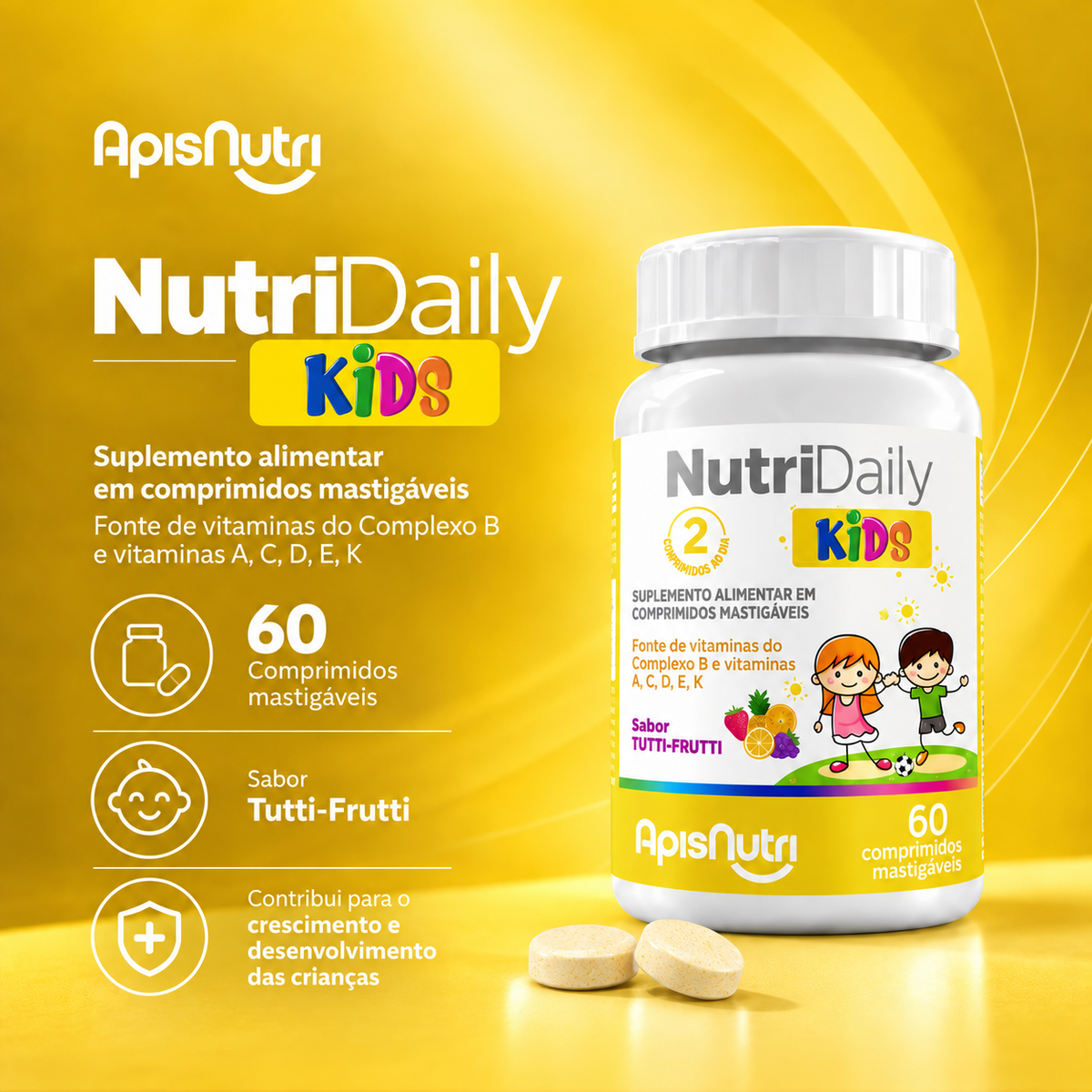 NutriDaily Kids 60 Comp Mastigáveis Tutti Frutti ApisNutri