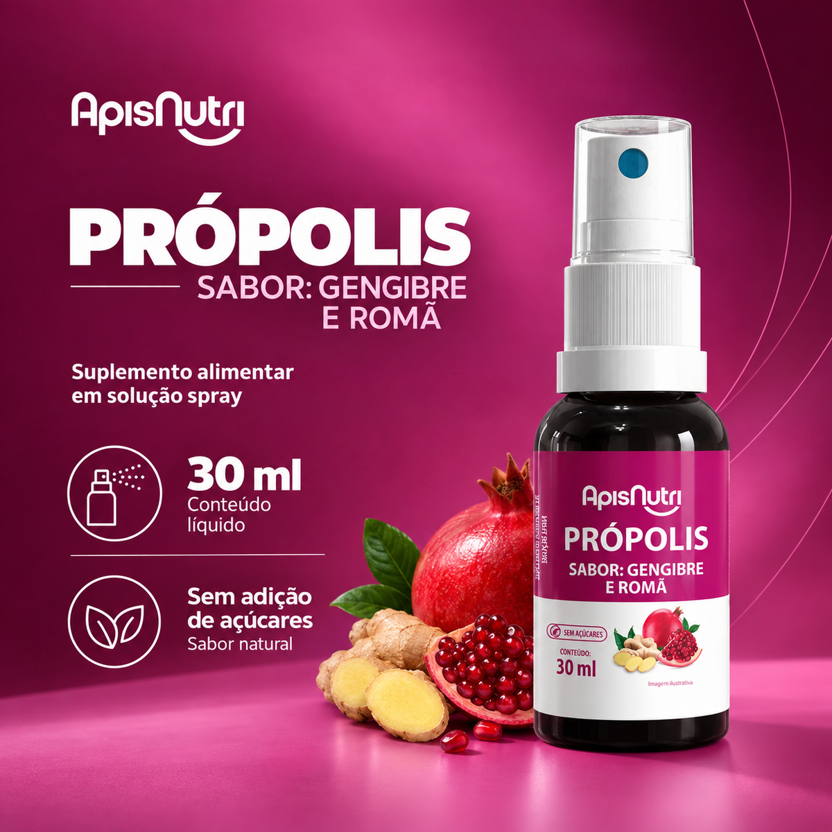 Spray de Própolis, Gengibre e Romã 30ml - ApisNutri
