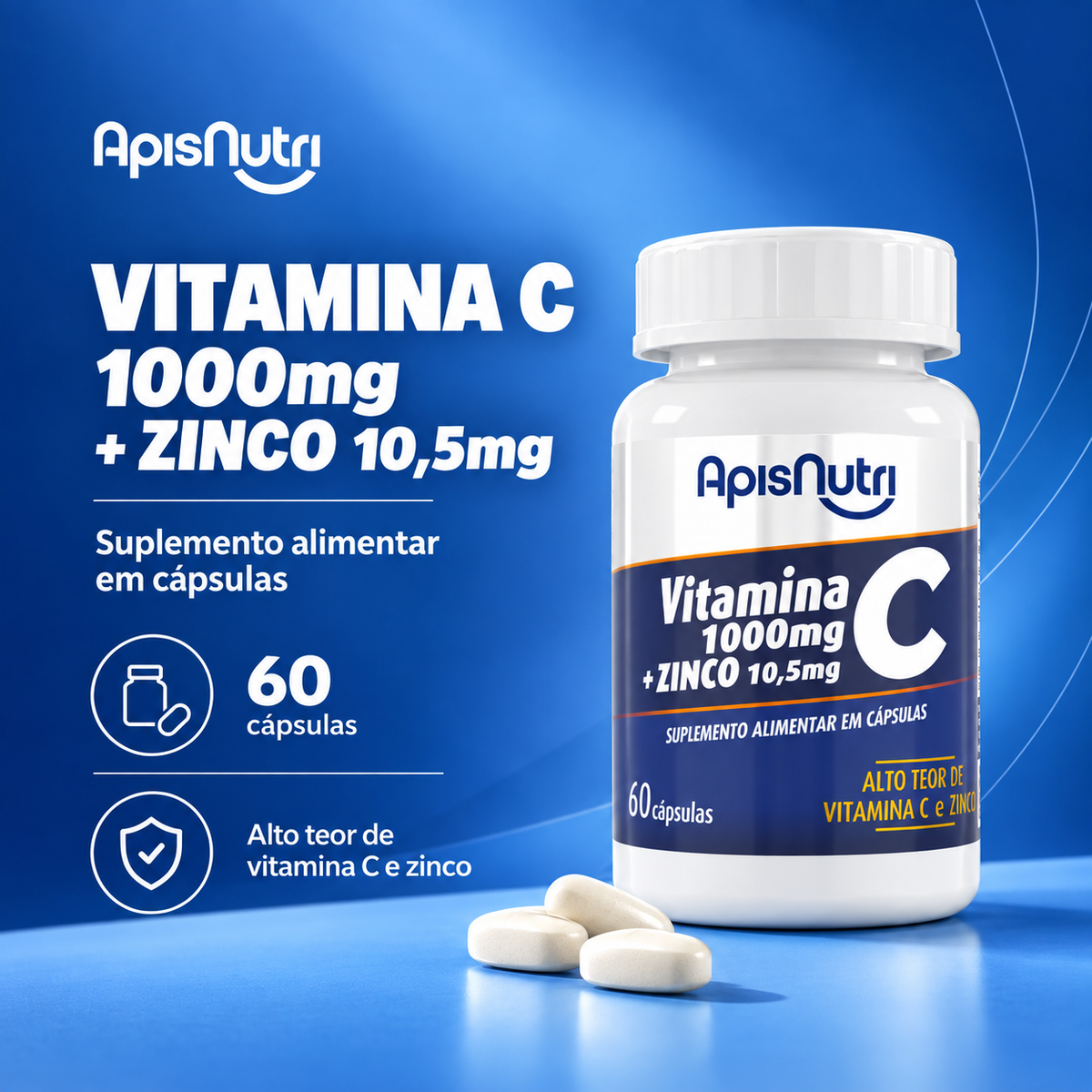 Suplemento de Vitamina C + Zinco 1.100mg 60 Cáps - ApisNutri