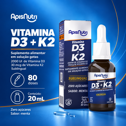 Suplemento de Vitamina D3 + K2 Gotas 20ml Sabor Menta